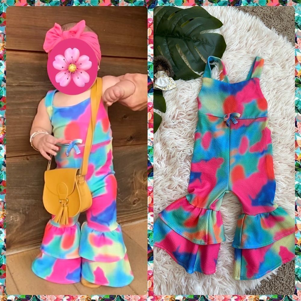 Shein Baby Girl Ruffle‎ Pants Tie Dye Colorful Jumpsuit Romper Sz 68 6 Mo Trendy
